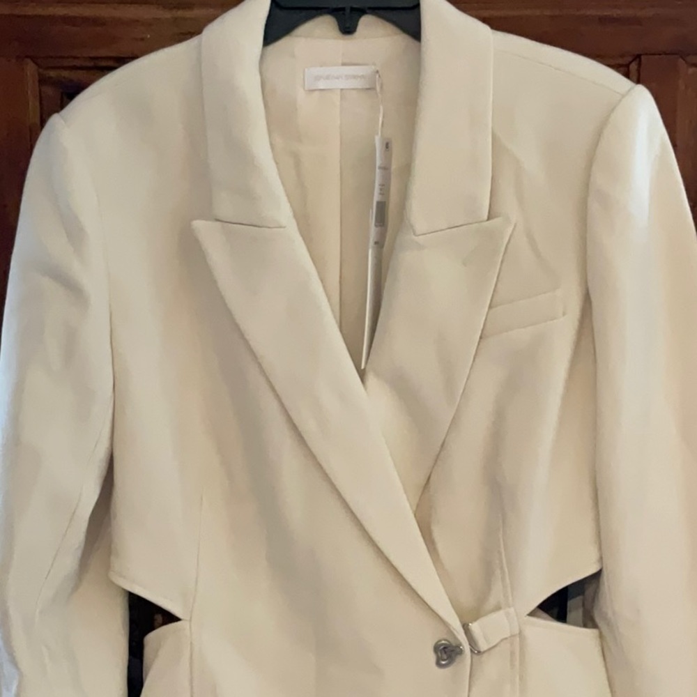 #58 BNWT JONATHAN SIMKHAI JAYDA CREPE CUT OUT BLAZER DRESS IN NOUGAT